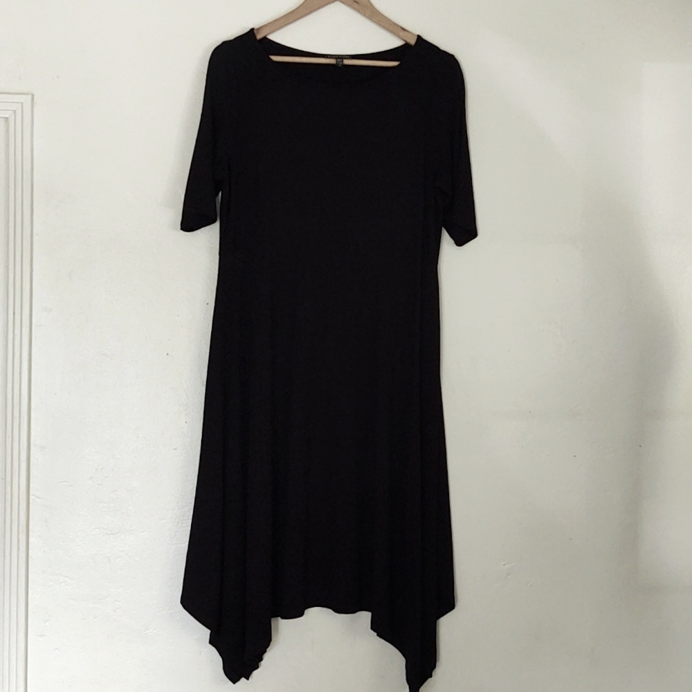 Eileen Fisher Black Viscose Jersey Midi Dress sz Lg Women's